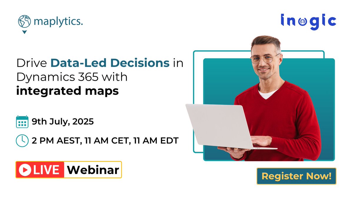 Maplytics's tweet image. 🗺️ What if you could do more with maps in Dynamics 365?
Unlock territory insights, Canvas App mapping, and more with Maplytics.

📅 Join the live webinar: bit.ly/3Imx6c6

#Dynamics365CRM #PowerApps #CRMMapping