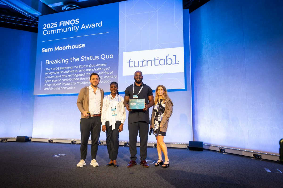 turntablio's tweet photo. 🥁 Drumroll…

Turntabl just won the "Breaking the Status Quo" Award at the 2025 @FINOS EMEA/APAC Awards — for the 3rd year in a row! 🏆🏆🏆

Shoutout to @sammoorhouse  for leading with values + our Ghana team for flying the flag 🇬🇭🔥

#turntabl #TeamGhana #FINOS https://t.co/qgvTpIuV6t