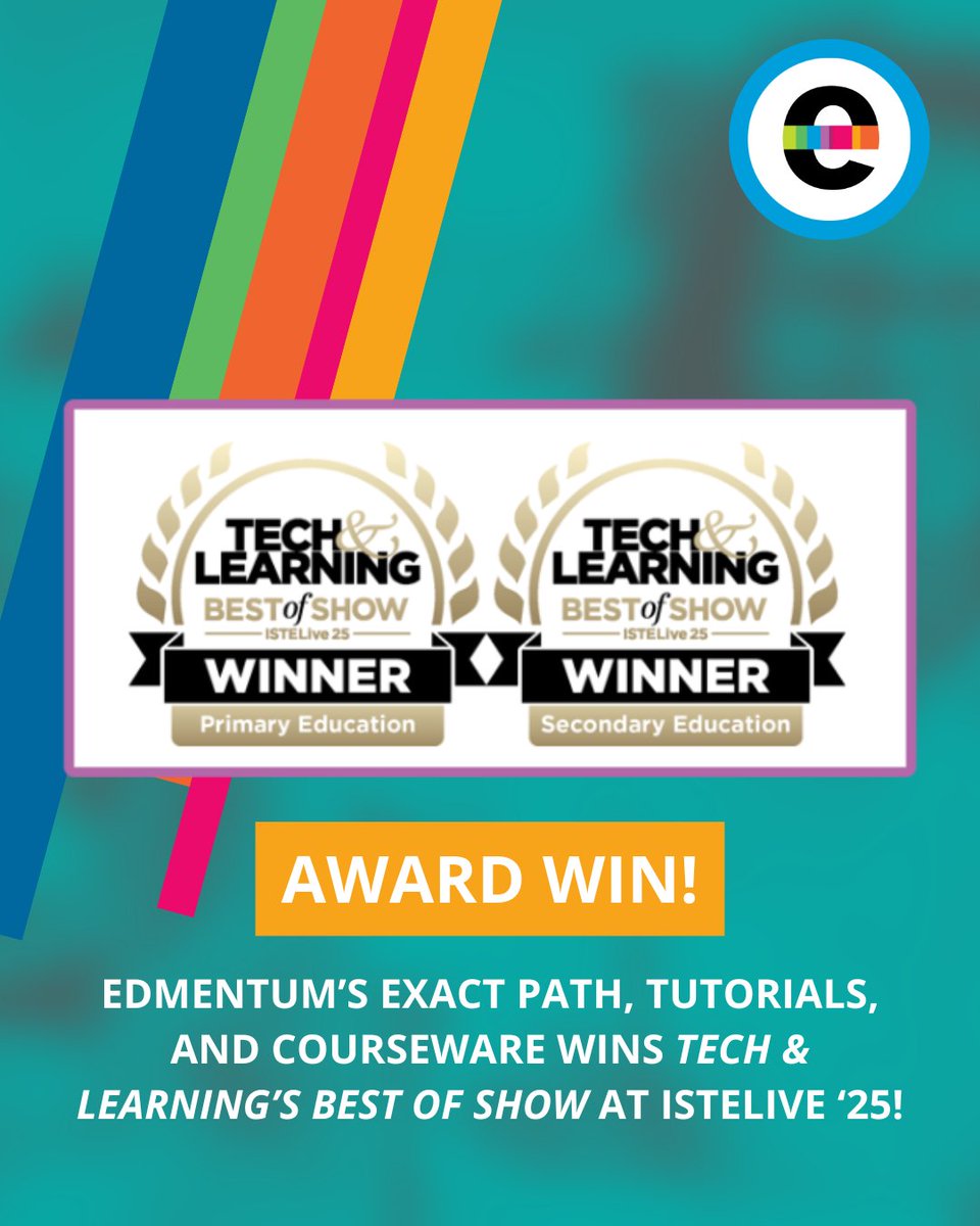 We’re proud to share that Edmentum was recognized with five Best of Show awards at ISTELive 25 from Tech &amp; Learning!

Learn more: bit.ly/4kFhHS1