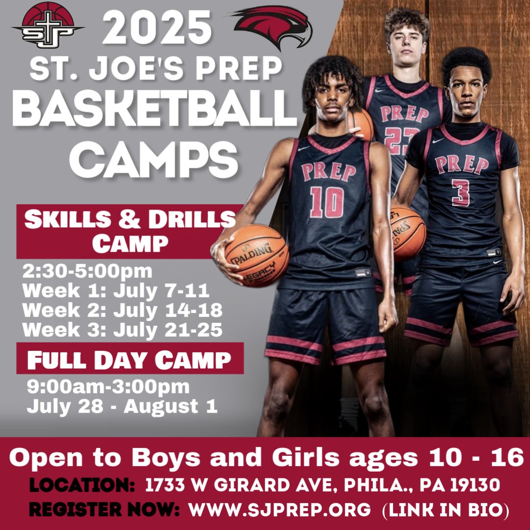 SJP_BB's tweet image. Our camps start NEXT WEEK!!!
You STILL HAVE TIME to register your son or daughter for any of our camps!
Register for Skills & Drills: stjosephsprep.myschoolapp.com/page/event-det…
Register for Day Camp: stjosephsprep.myschoolapp.com/page/event-det…