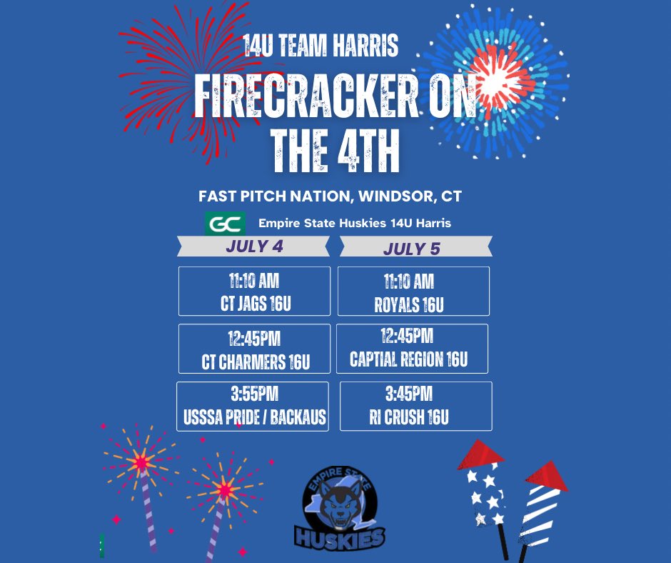Empire State Huskies 14U Harris (@esh14uharris) on Twitter photo Looking forward to playing at Fast Pitch Nation for July 4th weekend! Link to watch in our bio
<a href="/EStateHuskies/">Empire State Huskies</a>
#GDTBAH 🥎 🐾 Looking forward to playing at Fast Pitch Nation for July 4th weekend! Link to watch in our bio
<a href="/EStateHuskies/">Empire State Huskies</a>
#GDTBAH 🥎 🐾