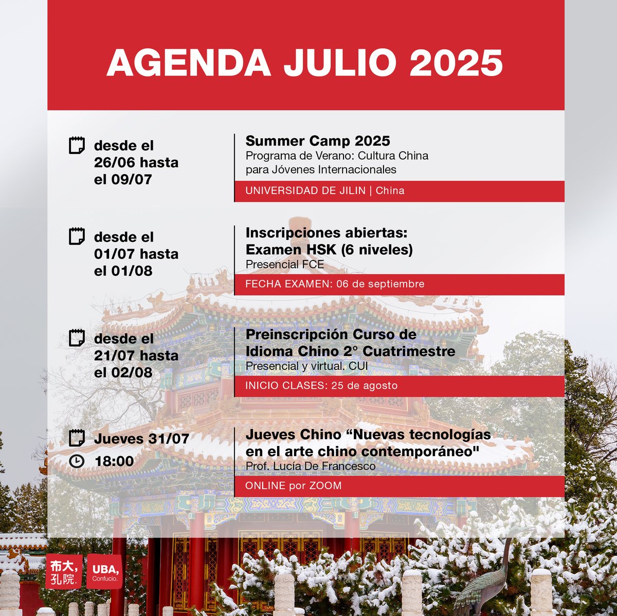 🗓️JULIO 2025 en #UBAConfucio

👉Si te interesa participar en nuestras actividades escribinos a institutoconfucio@uba.ar para recibir más información.

#CulturaChinaEnUBAConfucio
#在布大孔院体验中国文化