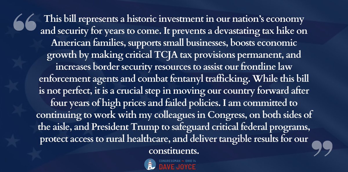 RepDaveJoyce's tweet image. My statement on the passage of the Senate amendment to the One Big Beautiful Bill Act.