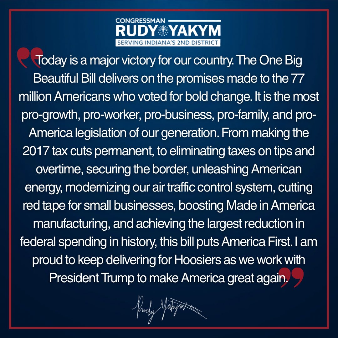 ONE BIG BEAUTIFUL BILL ✅

Coming to your desk <a href="/POTUS/">President Donald J. Trump</a>🇺🇸