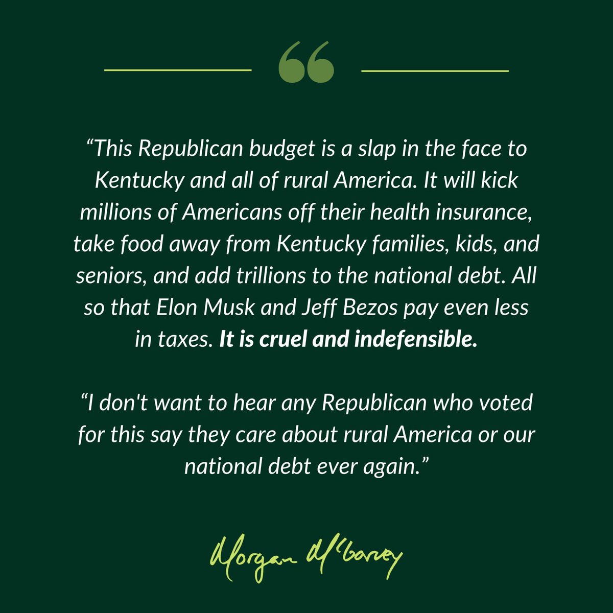 This Republican budget is a slap in the face to Kentucky and all of rural America.

My statement: