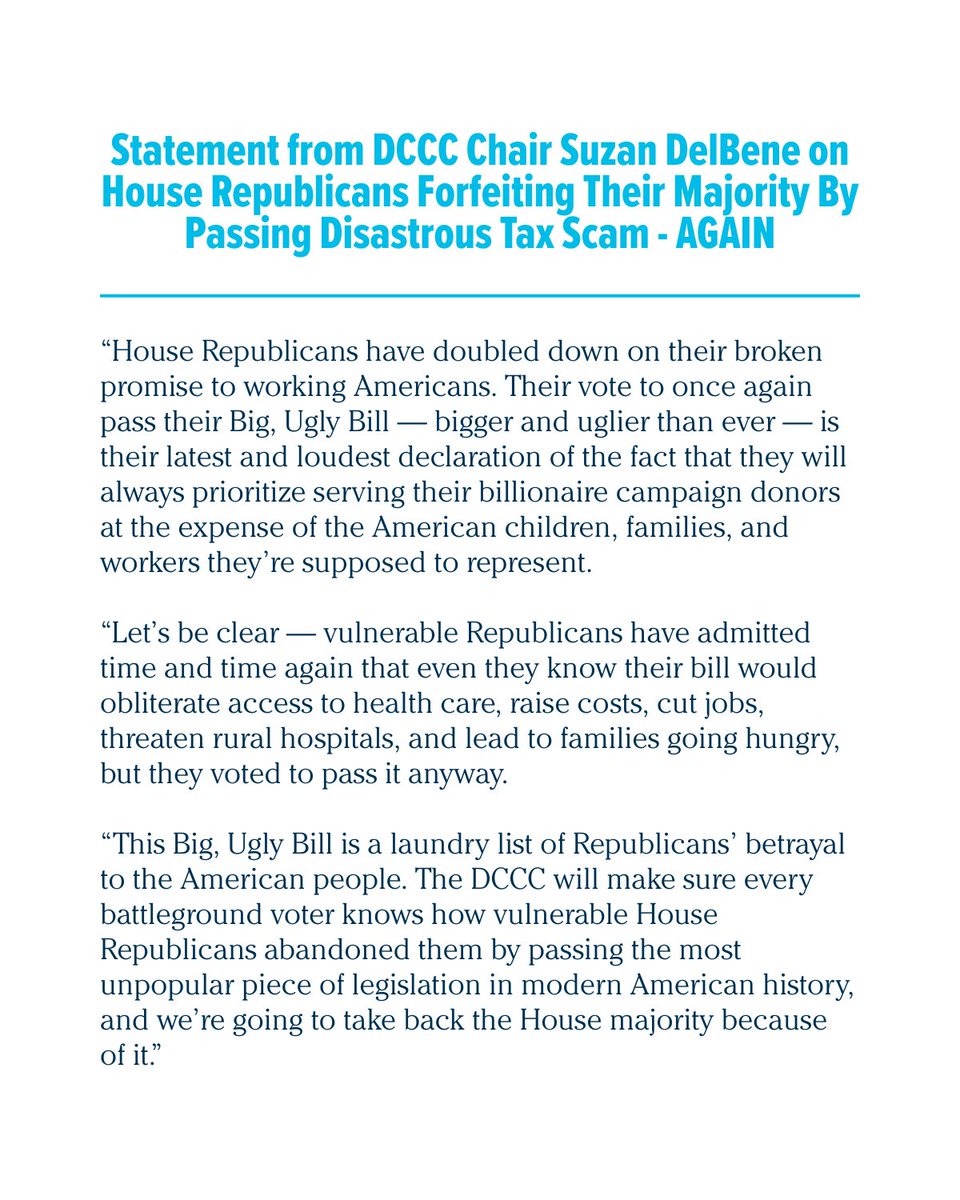 DCCC (@dccc) on Twitter photo House Republicans just voted to rip health care and food access from millions of children and families, all to pay for massive tax breaks for their billionaire campaign donors. House Republicans just voted to rip health care and food access from millions of children and families, all to pay for massive tax breaks for their billionaire campaign donors.