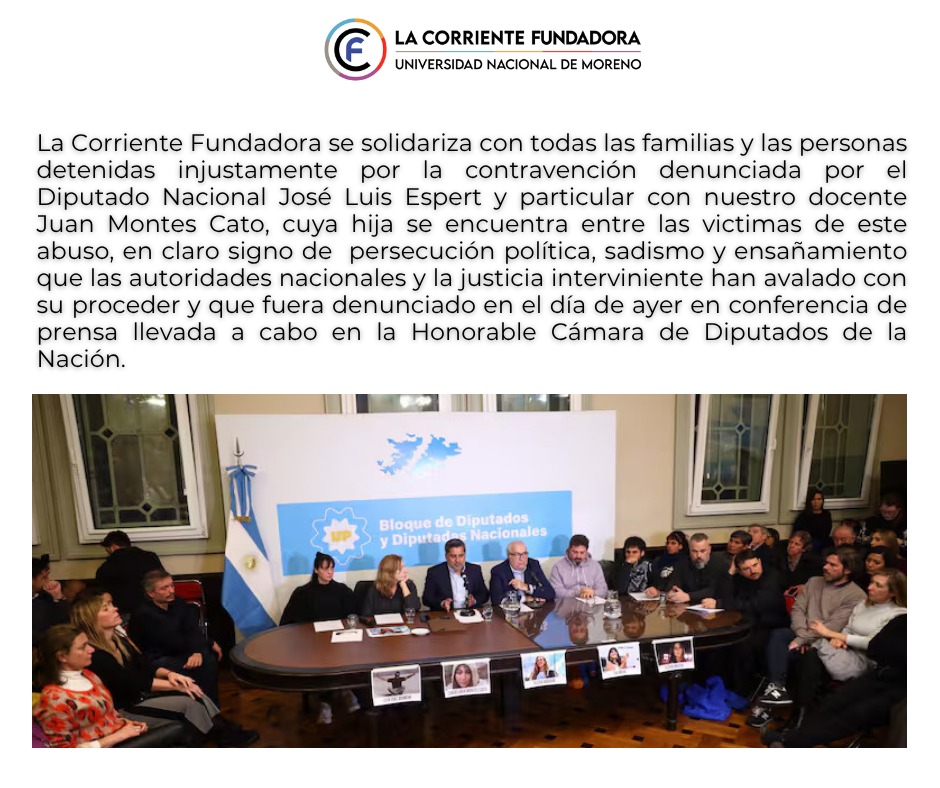 La Corriente Fundadora de la Universidad Nacional de Moreno se solidariza con todas las familias y personas detenidas injustamente