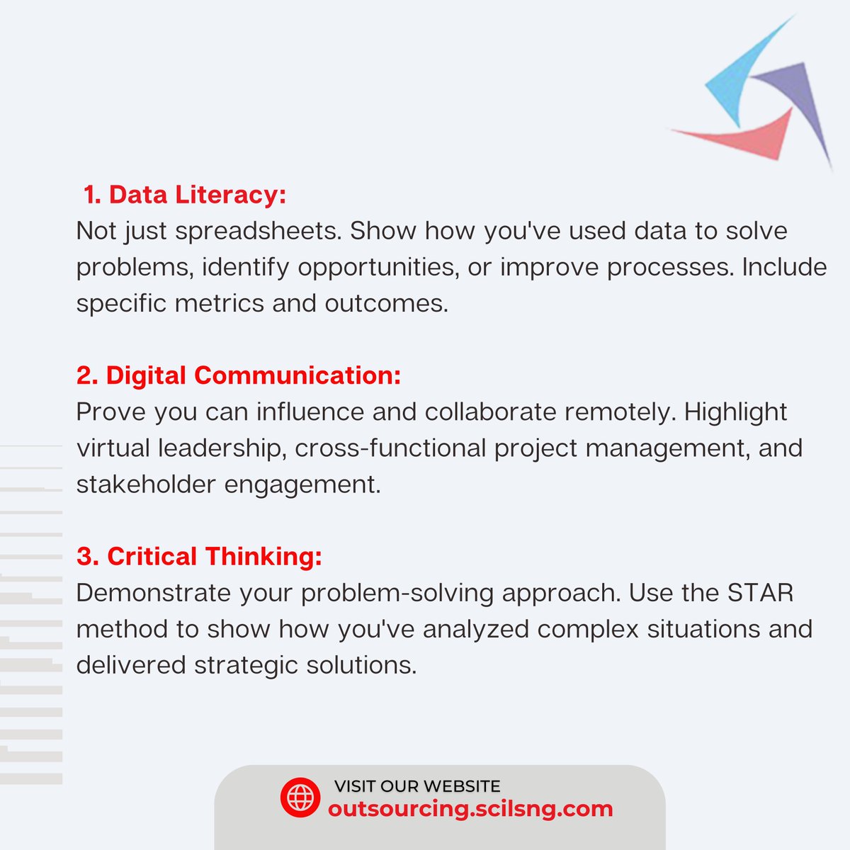 scilsmanagement's tweet photo. Having these skills isn't enough.
You need to SHOWCASE them effectively on your CV with concrete examples and measurable results.
Your next opportunity starts with a powerful CV. Visit https://t.co/lEVMFQzPJ0
#CVWriting #ResumeWriting #LinkedInOptimization #CoverLetter #job https://t.co/nPnPD1BCdq