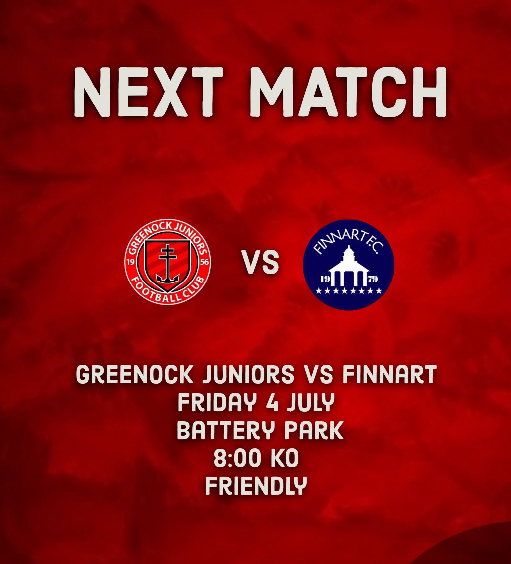 Greenock Juniors U20s (@gjfc_u20s) on Twitter photo ๐ง๐๐ ๐๐ข๐ฌ๐ฆ ๐๐ฅ๐ ๐๐๐๐
We return to action tomorrow night as we host <a href="/FinnartU20s/">Finnart FC U20s</a> in a friendly, the 2 sides met last season in a cup meeting which finished 4-4 followed by a 27 taken penalty shootout.
Mon The Nock๐ดโซ๏ธ ๐ง๐๐ ๐๐ข๐ฌ๐ฆ ๐๐ฅ๐ ๐๐๐๐
We return to action tomorrow night as we host <a href="/FinnartU20s/">Finnart FC U20s</a> in a friendly, the 2 sides met last season in a cup meeting which finished 4-4 followed by a 27 taken penalty shootout.
Mon The Nock๐ดโซ๏ธ