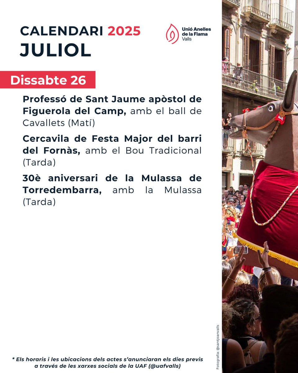 Calendari 📆 | Ja podeu consultar els actes i sortides en els quals participarà la UAF aquest mes de juliol!

Reserveu les dates a la vostra agenda si no us en voleu perdre cap!

#UAFValls
