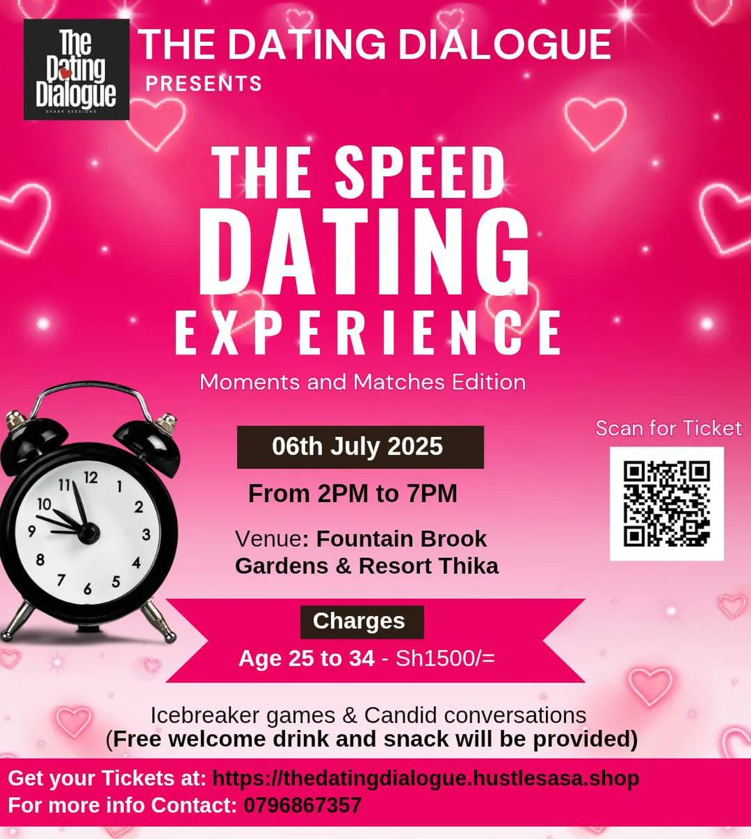 THE SPEED DATING EXPERIENCE!!💌

📍: Fountain Brook Gardens &amp; Resort
📅: 6TH JULY
🎟️🔗: thedatingdialogue.hustlesasa.shop