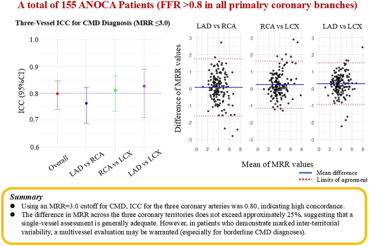 EHJCVIEiC's tweet image. 🫀In #ANOCA patients, coronary microvascular function is usually homogeneous—supporting single-artery testing per guidelines. But some show variation across territories, suggesting multi-vessel assessment may be wise in select cases. #Microcirculation
🔗 doi.org/10.1093/ehjci/…
