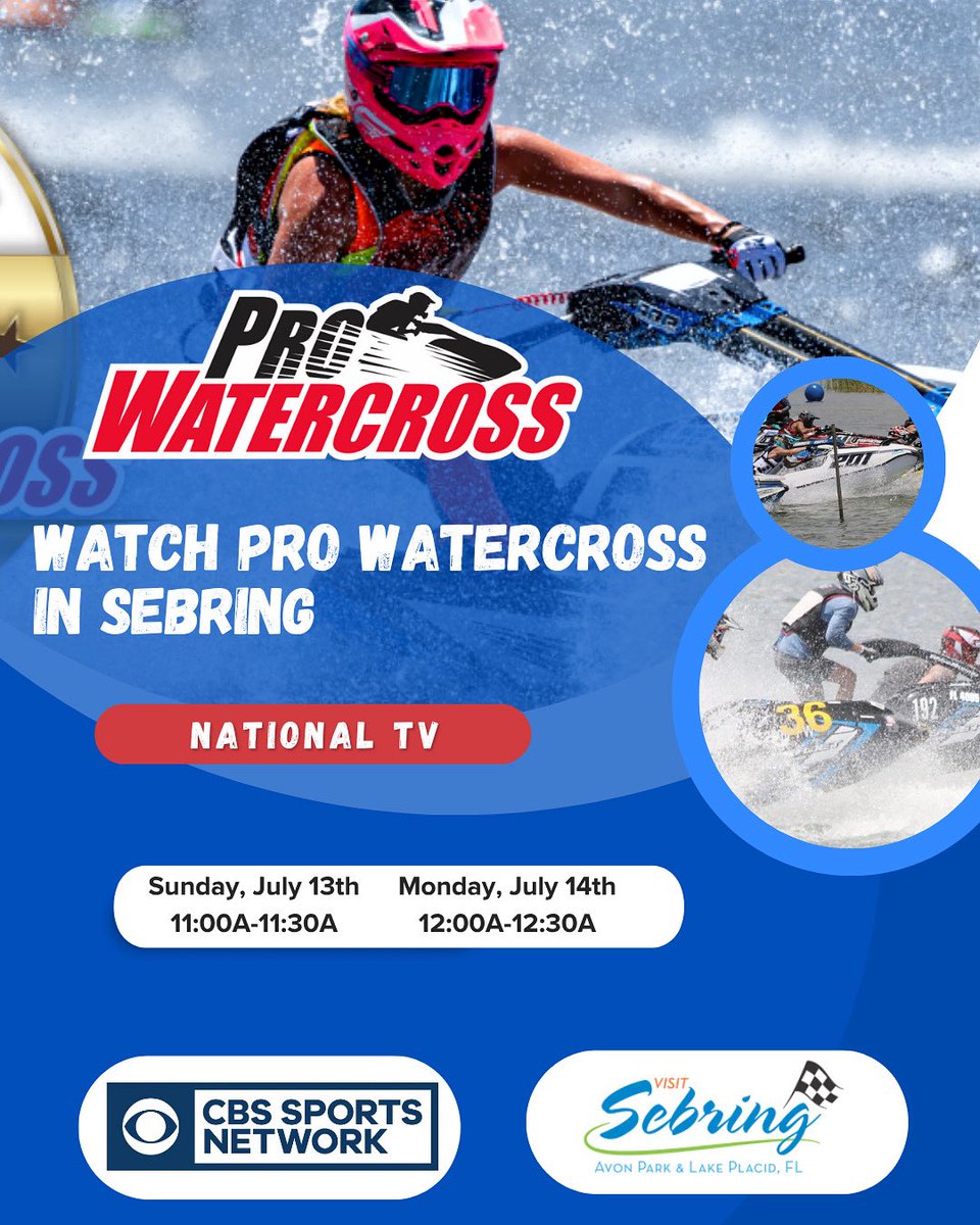 Next weekend, @visitsebring is on National TV as the @prowatercross series airs on @cbssports from Lake Jackson. Check it out!!! #sportstourism #nationaltv