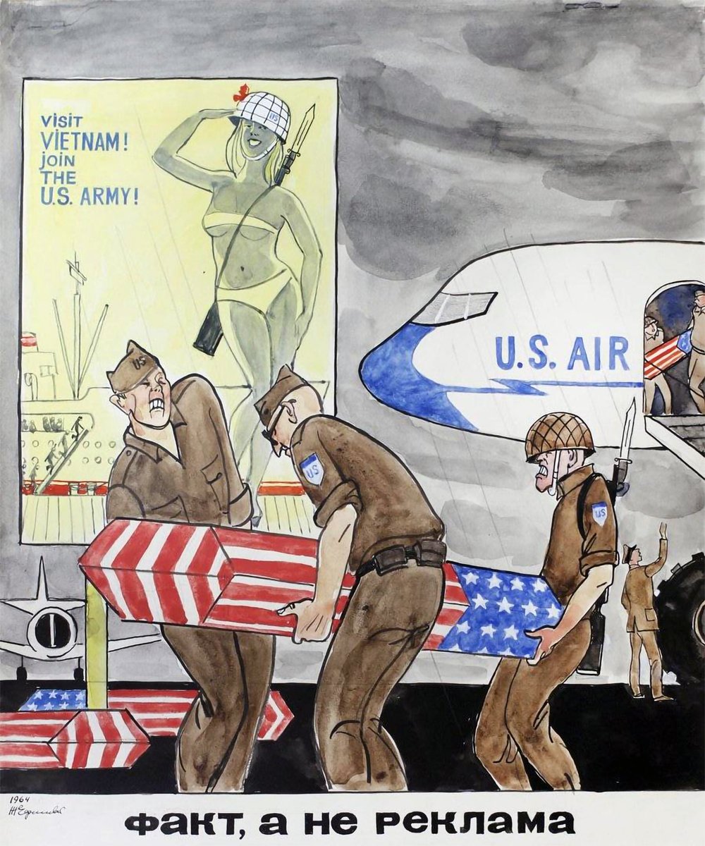 'Fact, not advertising' — Soviet poster published during the Vietnam War, 1964.