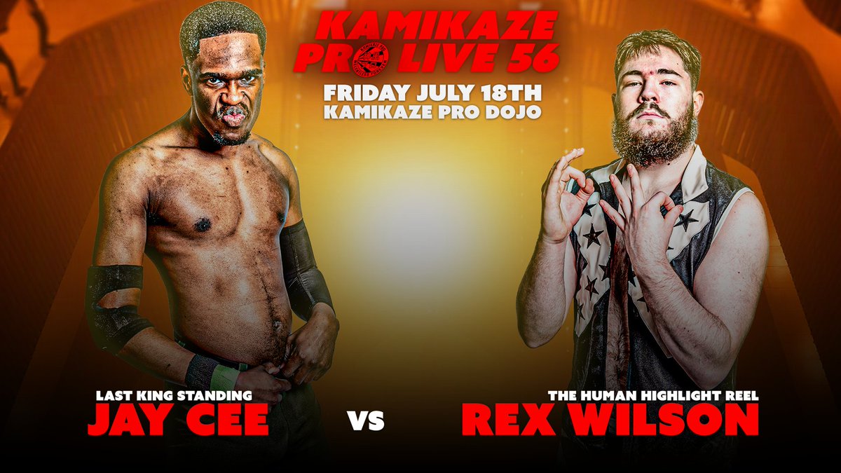 KamikazeProUK's tweet photo. The 6th match for #KPLive56 on Friday July 18th at the Kamikaze Pro Dojo in Birmingham
@JayCeeWrestler vs Rex Wilson
Tickets:
https://t.co/DZekfks7nu https://t.co/gQ7rr9gHea