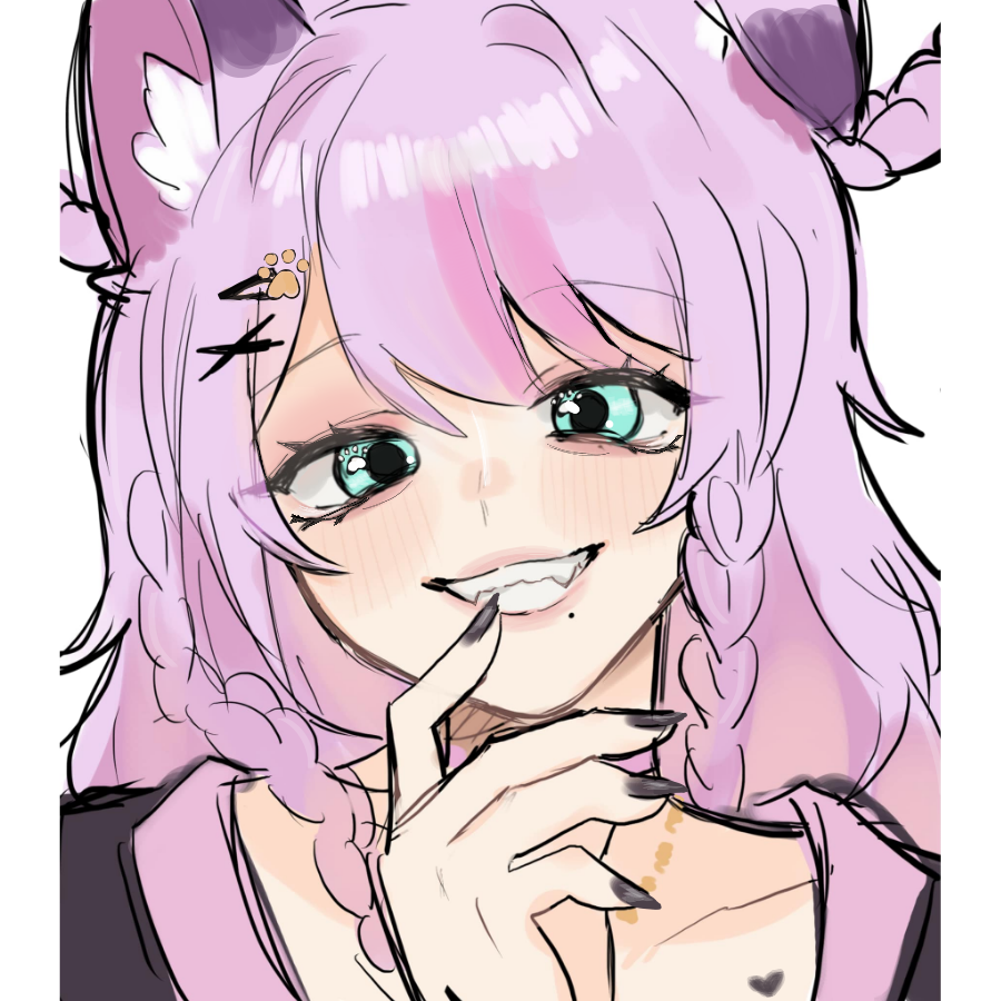 Hi! Hi!!!, 
I'm Hizuru, but you can call me Hizu! 
I'm a pretzel dog with a bit of a crazy side!~ 
I hate to share what's mine, long naps throughout the day and I love tearing up your furniture when you stop noticing me. 

Let's be friends! Hmm?🤭💜🔪
#vtuber #vtuberen