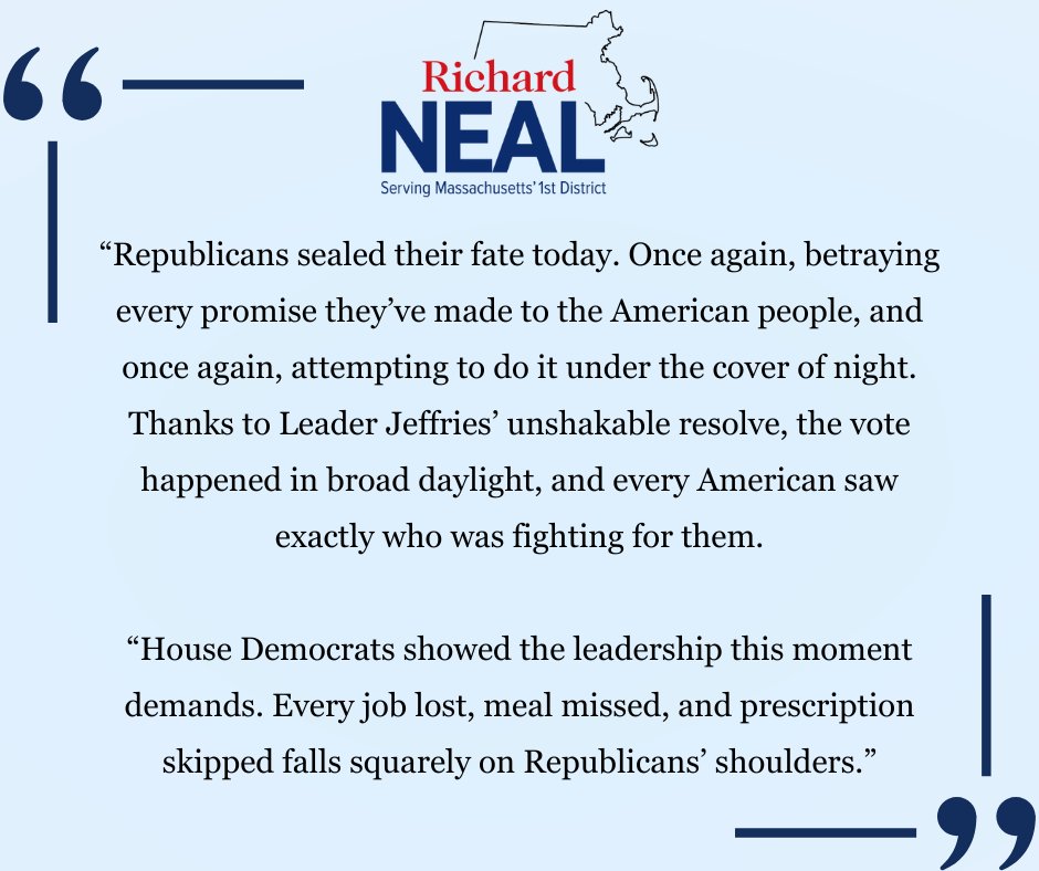 Republicans just voted to kick 17 million Americans off their health care and cut SNAP benefits for the 42 million Americans depending on SNAP to put food on the table - all in the name of a tax cut for the billionaire class.

They turned their backs on the American people, and