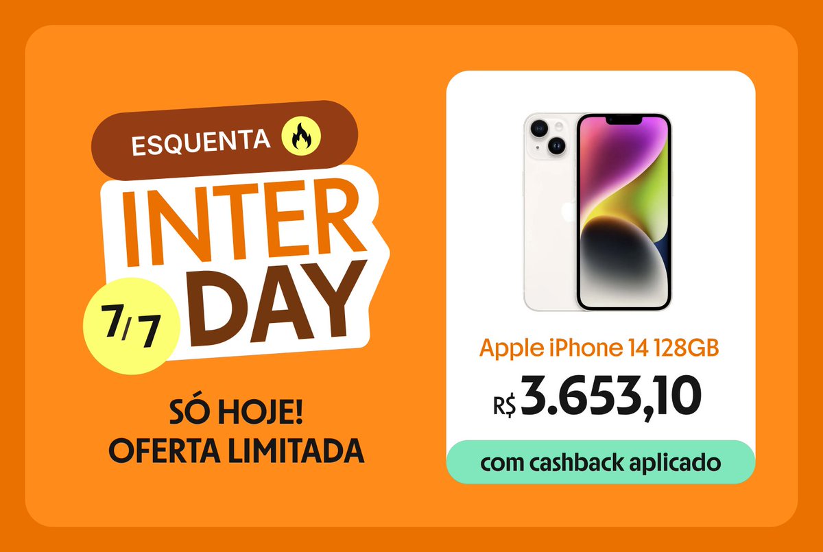 Foi aqui que pediram promoção de iPhone? 📱🍎

Então corre pra aproveitar essa super oferta de esquenta #InterDay que tá rolando no Super App: gointer.app/intershop/prod…