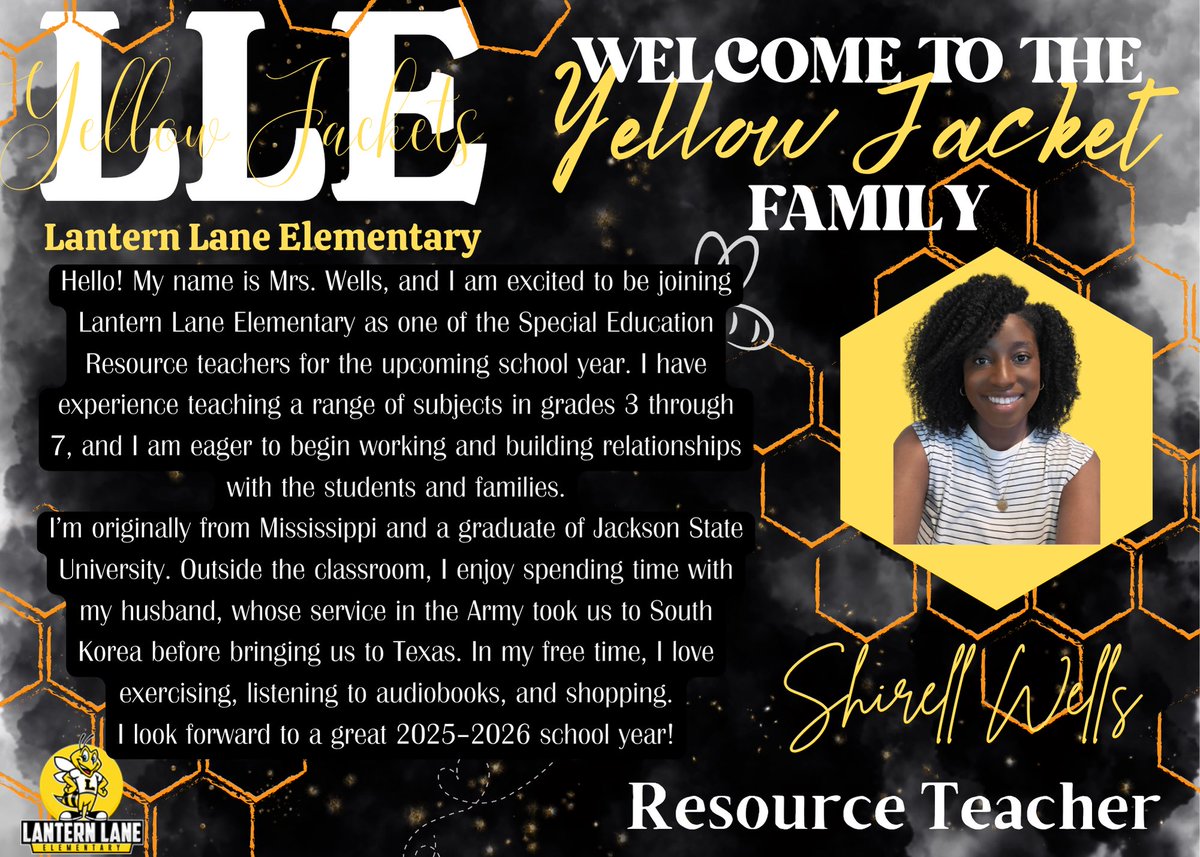 Lantern Lane Elementary (@llyellowjackets) on Twitter photo Welcome to the Lantern Lane Family Mrs. Wells!! She is going to be a great addition to our Special Education Team as the Team Leader & Resource Teacher for 3rd-5th graders!! <a href="/FortBendISD/">Fort Bend ISD</a> <a href="/idaford09/">IdaBLead</a> <a href="/Justin_Kowrach/">Justin Kowrach</a> Welcome to the Lantern Lane Family Mrs. Wells!! She is going to be a great addition to our Special Education Team as the Team Leader & Resource Teacher for 3rd-5th graders!! <a href="/FortBendISD/">Fort Bend ISD</a> <a href="/idaford09/">IdaBLead</a> <a href="/Justin_Kowrach/">Justin Kowrach</a>