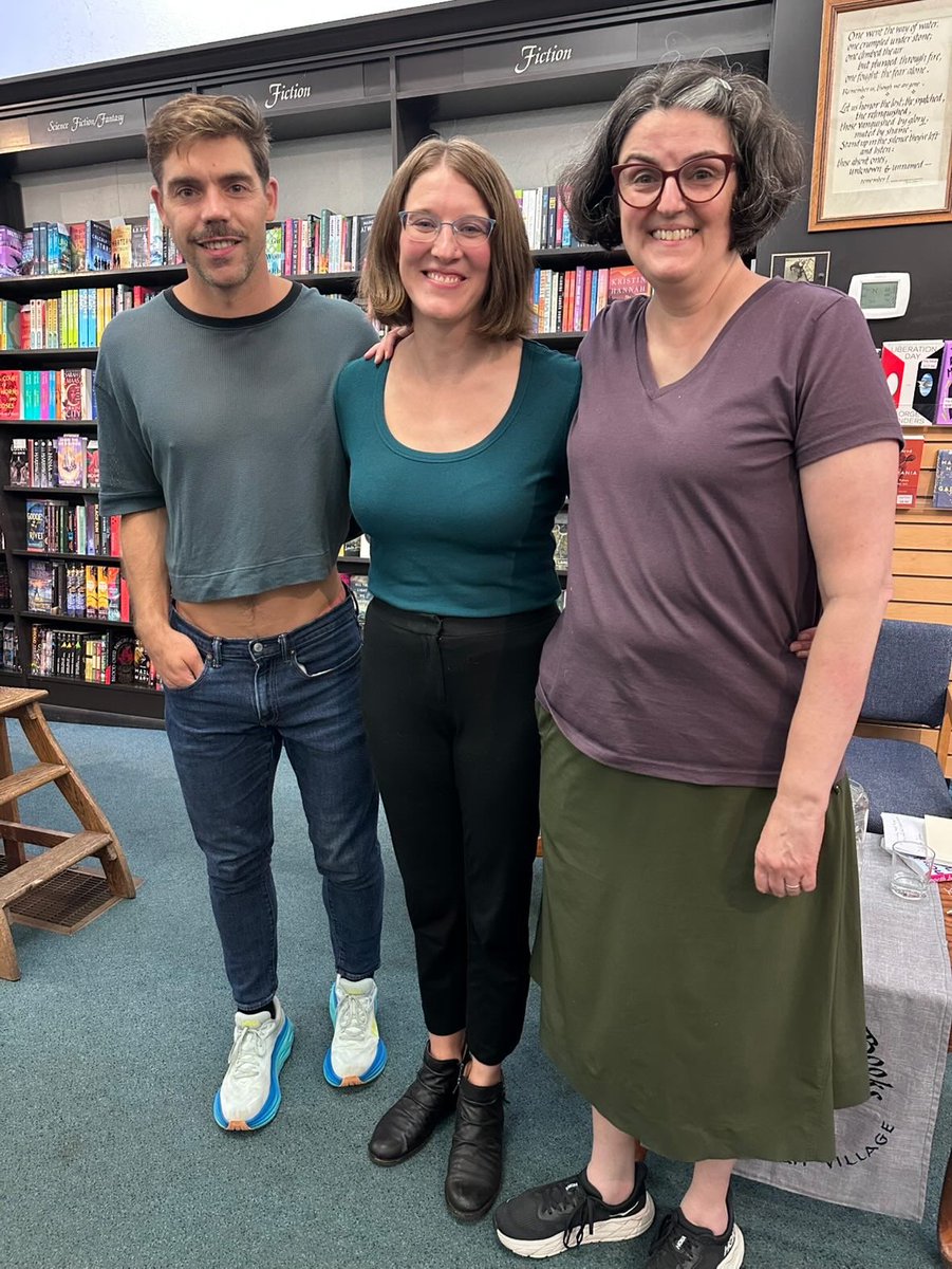 WVUPRESS's tweet image. We love seeing WVU authors together!!! Chris Campanioni, Rachel King, and Mo Daviau were at Annie Bloom’s Books last weekend for a fantastic event.
Chris, author of north by north/west, was in conversation with Rachel King, author of Bratwurst Haven, and Genevieve Hudson, author…