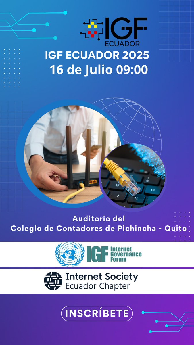 Foro de Gobernanza de Internet Ecuador 2025 Inscríbete! Evento sin costo. <a href="/cveraq/">Carlos Vera Quintana</a> <a href="/isocec/">ISOC Ecuador</a> <a href="/corpece/">CORPECE</a> <a href="/internetsociety/">Internet Society</a> <a href="/intgovforum/">IGF - Internet Governance Forum</a> <a href="/ISOC_Foundation/">Internet Society Foundation</a> 

forms.gle/HNBQcVyJrrR6ux…
