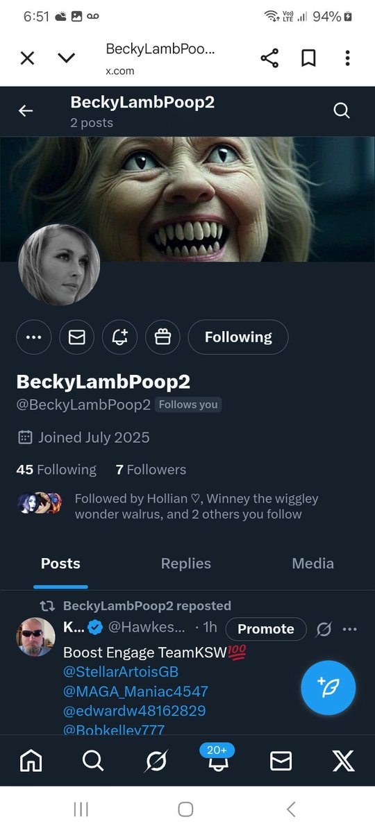 This is a brand new account her account was hacked yesterday with 23k followers ,she is one of my best friends on X and has always had my back time to have hers, please follow her new account <a href="/BeckyLambPoop2/">LambPoop2</a> ,please follow, repost 💪 🫶 👊 💥 💯 🇺🇸