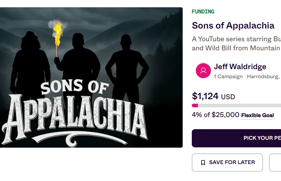 JasonKPargin's tweet photo. Everybody shut the fuck up, the Mountain Monsters reboot is now fundraising to get the show made. I want them to drown in cash. I want Buck hunting Bigfoot in a Bugatti. Link in first reply, if you don't know what this is about, SHAME ON YOU. https://t.co/obkX0kQxyv