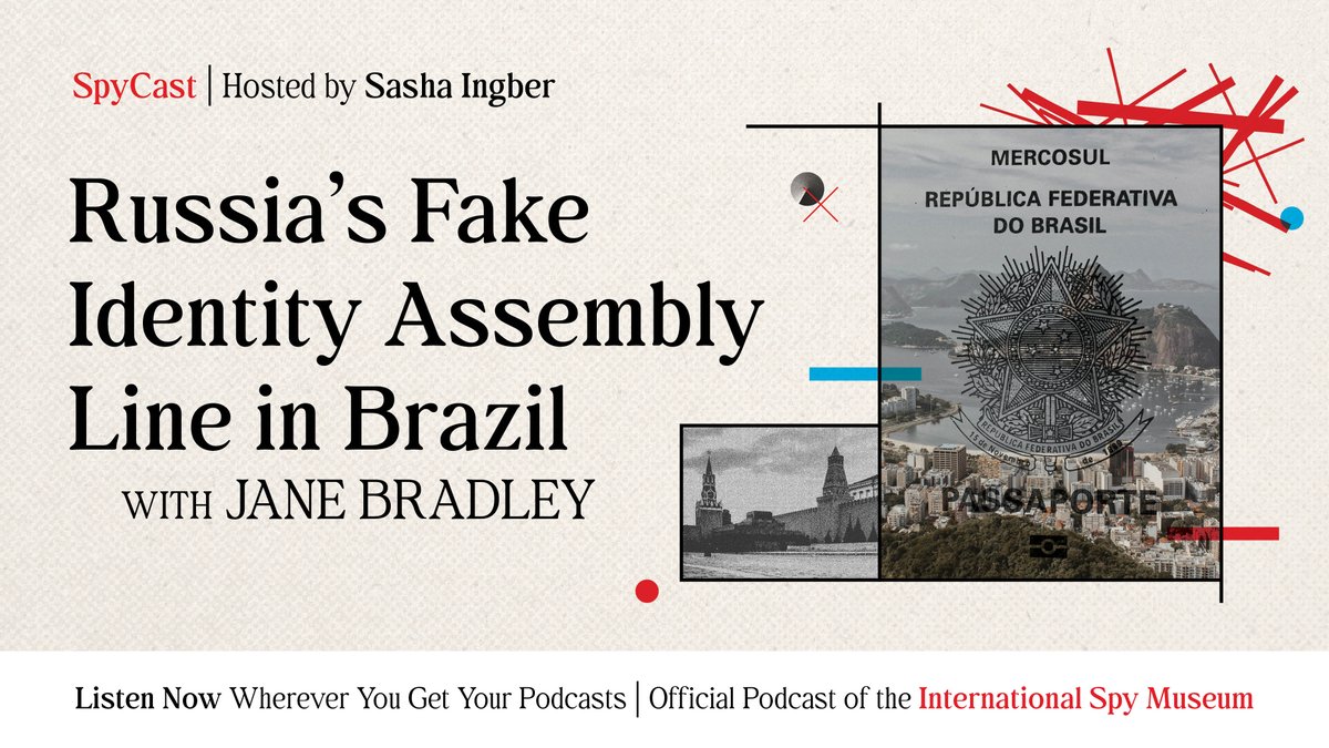 IntlSpyMuseum's tweet image. A new SpyCast episode is out! 🚨
SpyCast Host @SashaIngber sat down with New York Times journalist @jane__bradley to uncover one of the most audacious Russian intelligence operations of our time.
In 2022, Brazilian authorities arrested what appeared to be an ordinary citizen…