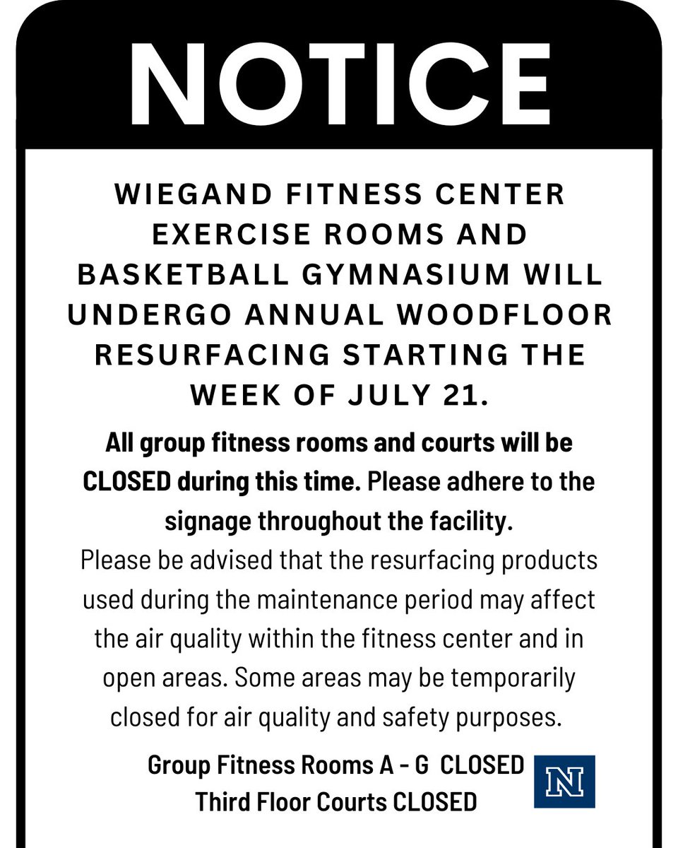 The Fitness Center will undergo annual wood floor resurfacing starting the week of July 21. See website unr.edu/fitness for details.