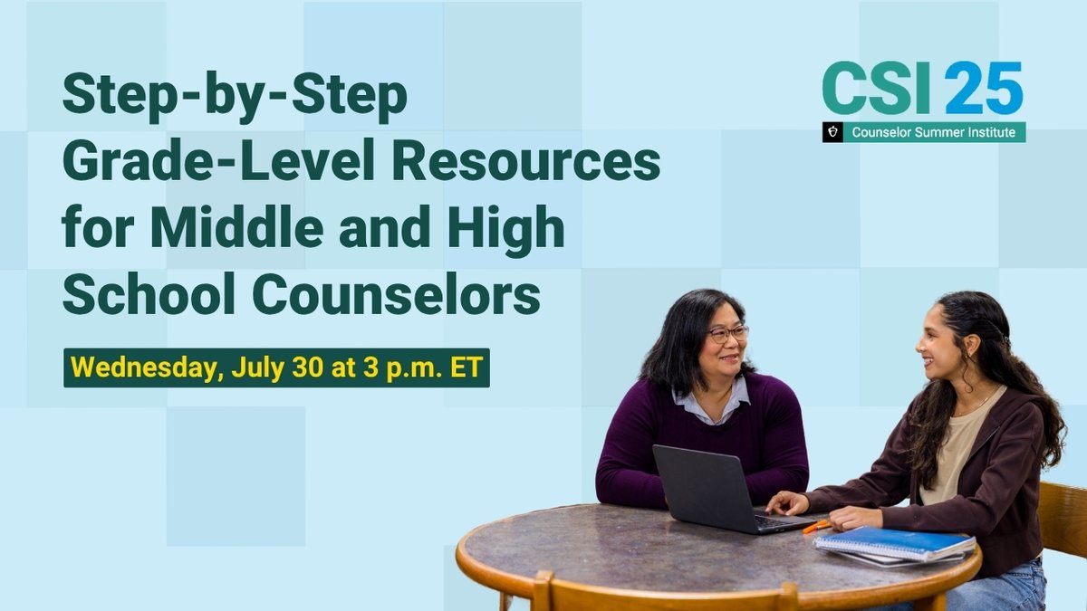 Counselors, join us on July 30 for “Step-by-Step Grade Level Resources for Middle and High School Counselors.” 

Gain practical tools to guide students’ next steps, whether it’s college, career, or both.  

🔗 Learn more &amp; register: spr.ly/60174mP3z 

#collegecounseling