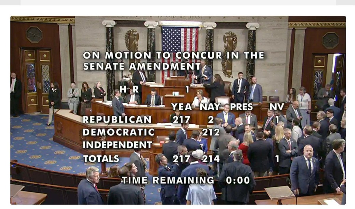 IT'S A GREAT DAY IN AMERICA FOR AMERICANS!!!!! The Big Beautiful Bill has passed in the house, now it awaits the signature of the President, Donald J. Trump!!!!! The actually count was 218 - 214