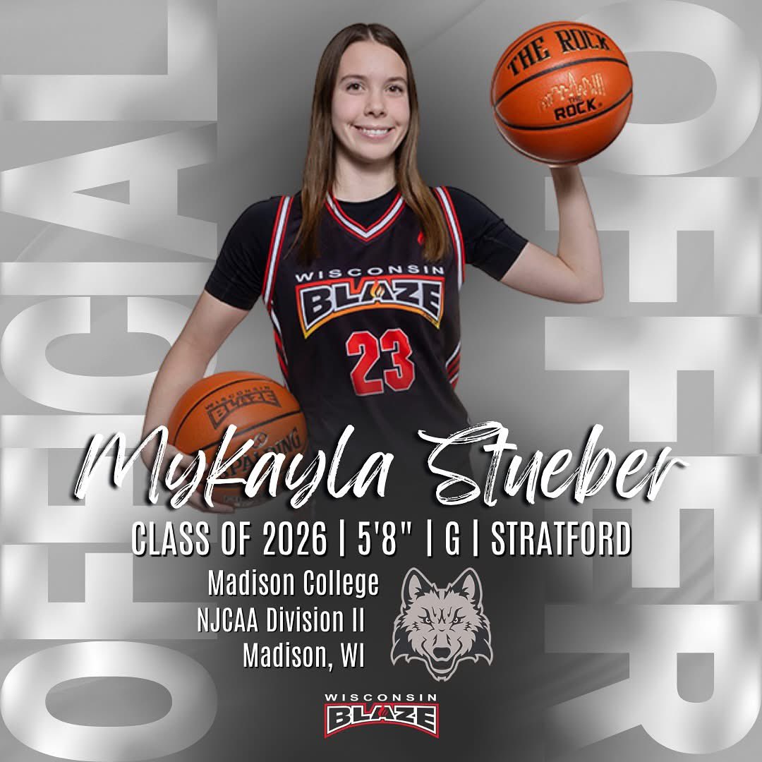 Wisconsin Blaze Girls Basketball (@wisconsinblaze) on Twitter photo Congratulations to Mykayla Steuber(2026 | Stratford | 5โ8 | G) on receiving an official offer to continue her athletic career at NJCAA Division II Madison College! Thank you to all of the coaches and staff at Madison College for the offer #BeTheFlame <a href="/MyKaylaStueber/">MyKayla Stueber</a> Congratulations to Mykayla Steuber(2026 | Stratford | 5โ8 | G) on receiving an official offer to continue her athletic career at NJCAA Division II Madison College! Thank you to all of the coaches and staff at Madison College for the offer #BeTheFlame <a href="/MyKaylaStueber/">MyKayla Stueber</a>
