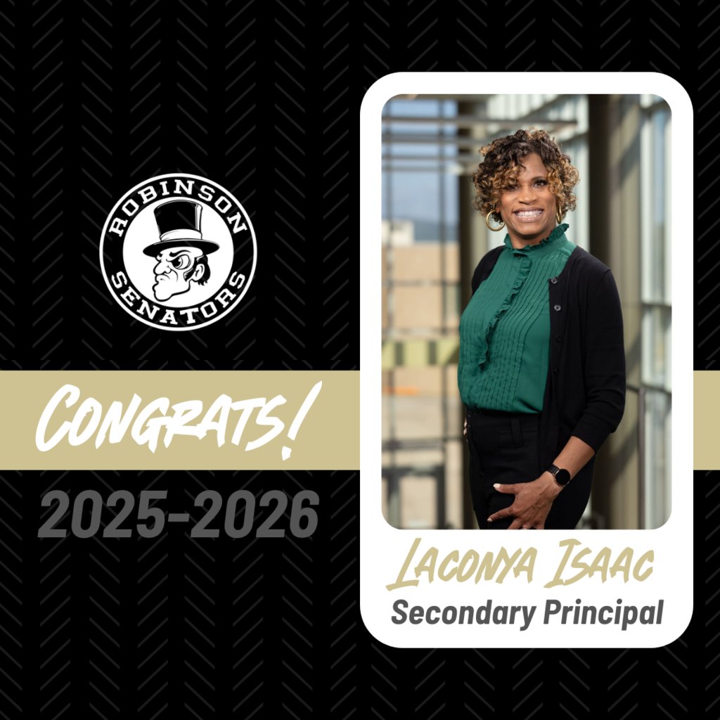 RHS_Senators's tweet image. We'd like to welcome Ms. Laconya Isaac to Joe T. Robinson High! She joins us as our new principal for the 2025-2026 school year. We can't wait for an exciting school year with her leadership! Welcome, Ms. Isaac!