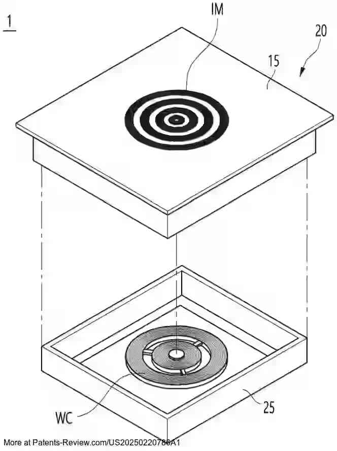 PatentPulse's tweet image. Discover the latest patent application #US20250220786A1 from #LGElectronics: an #InductionHeating cooktop. 

Features include an upper plate for items, a working coil for magnetic field generation, and an inverter unit. 

The inverter adjusts frequency based on the material of