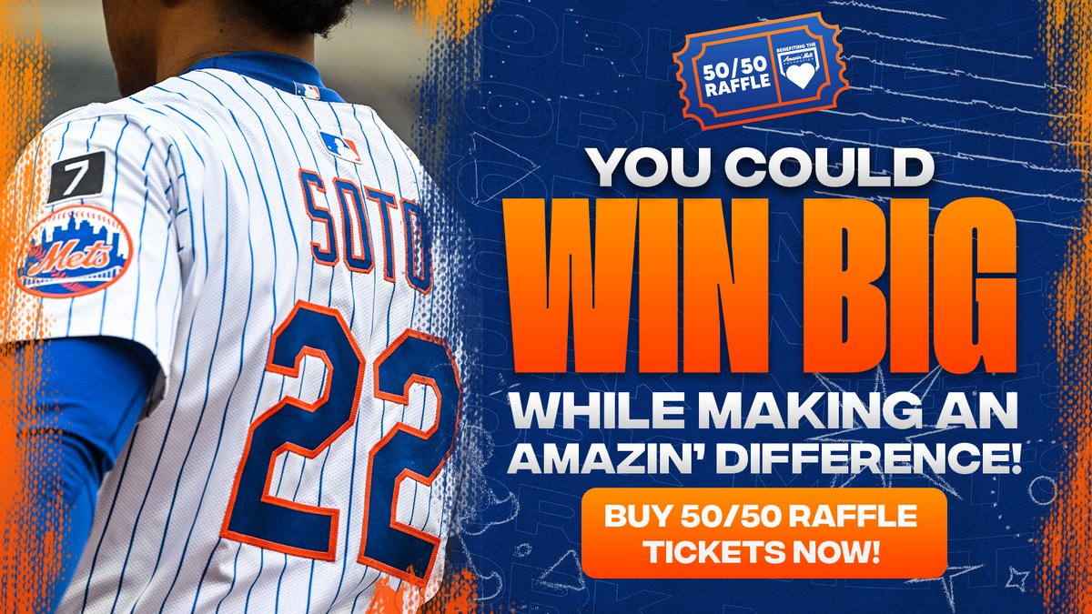 We've got a Soto Special 50/50 raffle deal for you! 🔥

In honor of the NL Player of the Month, we're giving you 2⃣2⃣ EXTRA chances to win tonight's 50/50 jackpot! Fans across New York State can enter now!

Tickets &amp; Official Rules 👉 Mets.com/5050