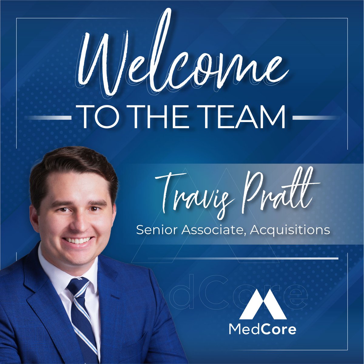🎉 We’re excited to welcome Travis Pratt to the team!
Travis is joining us as Senior Associate, Acquisitions. We’re thrilled to add his talents to our growing team!

#MedCorePartners #TheMedicalRealEstateExperts #NewTeamMember #WelcomeAboard #TeamUpdate