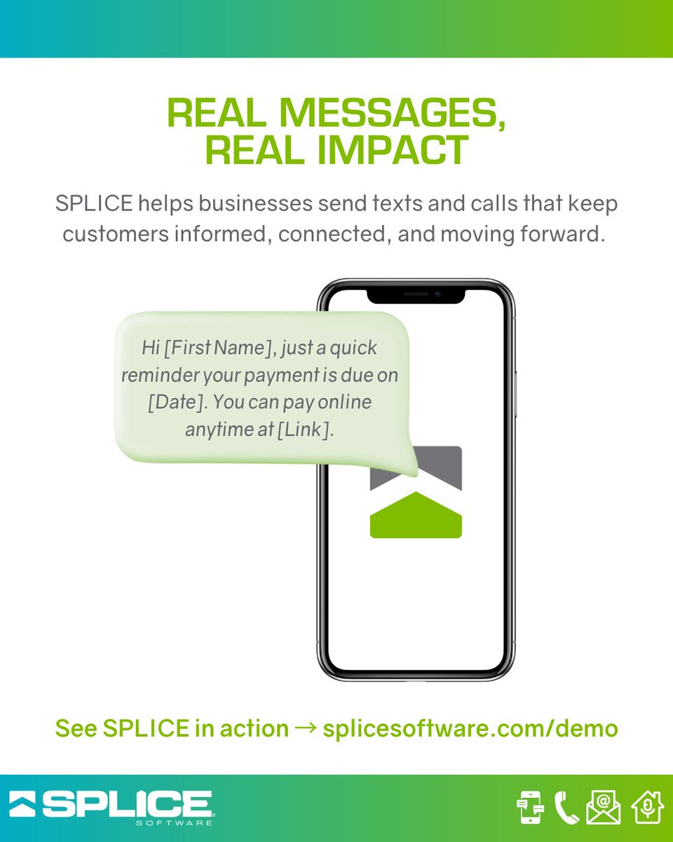 SPLICESoftware's tweet image. Have you seen SPLICE in action?

Our clients send timely, personalized messages, follow-ups, reminders, confirmations &amp;amp; more.

Real moments. Real impact.

Let’s talk → hubs.ly/Q03vR7g50

#SPLICESoftware #CXAutomation #CustomerExperience