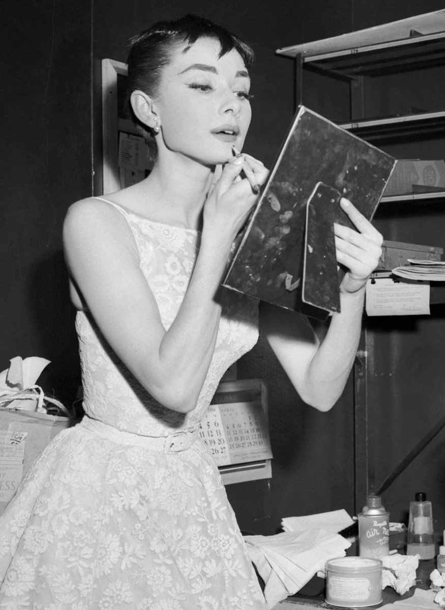 hepburnfiles's tweet image. audrey hepburn in the dressing room of the nbc center theater where the 26th annual academy awards took place on march 25, 1954. she’d come straight from the 46th street theater where she was performing in ‘ondine’