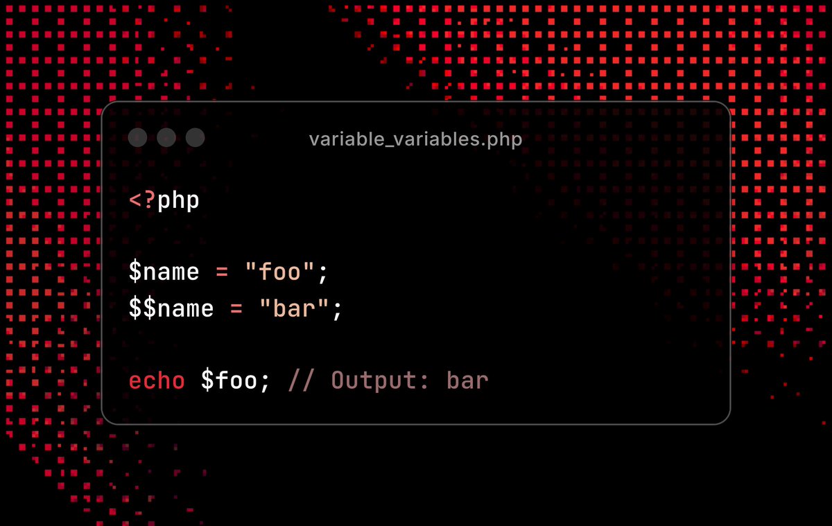 Daniel (@daniellhemmati) on Twitter photo 🧐I was watching Niels Dossche on the <a href="/laravelnews/">Laravel News</a> YouTube channel, and he shared his favorite obscure PHP feature: variable variables ($$).
How does it work?
It allows you to use the value of one variable as the name of another variable.
It's a great way to annoy your 🧐I was watching Niels Dossche on the <a href="/laravelnews/">Laravel News</a> YouTube channel, and he shared his favorite obscure PHP feature: variable variables ($$).
How does it work?
It allows you to use the value of one variable as the name of another variable.
It's a great way to annoy your