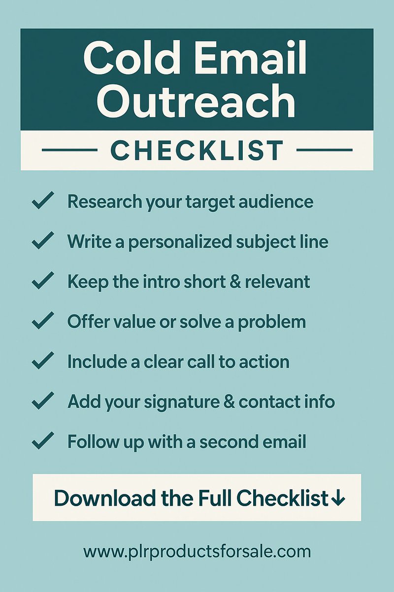 Writing cold emails? Grab this FREE outreach checklist to boost replies 👉 plrproductsforsale.com/shop/free-cold… #ColdEmail #LeadGen

💬 ChatGPT Prompt:
“Write a cold email outreach checklist for connecting with potential clients or partners.”