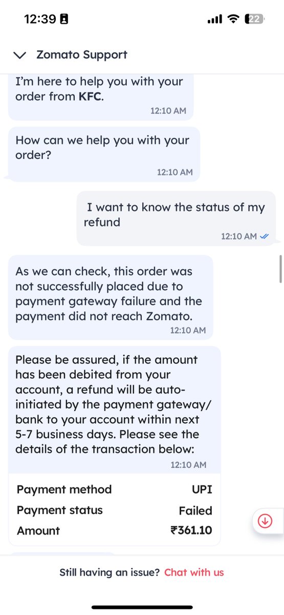 hookswitch19's tweet image. Hey @zomato, this is unfair.

I ordered KFC, payment went through—but your app said the transaction failed. So I ordered pizza. Later, both orders showed as “on the way.”

I immediately asked support to cancel one, but they said I’ll still be fully charged, check this out.