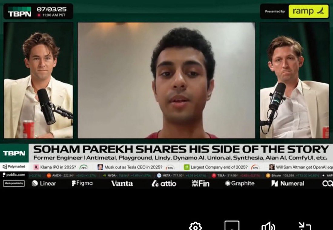 Plot twist: the Soham interview was a job interview. TBPN hired him. Based.
