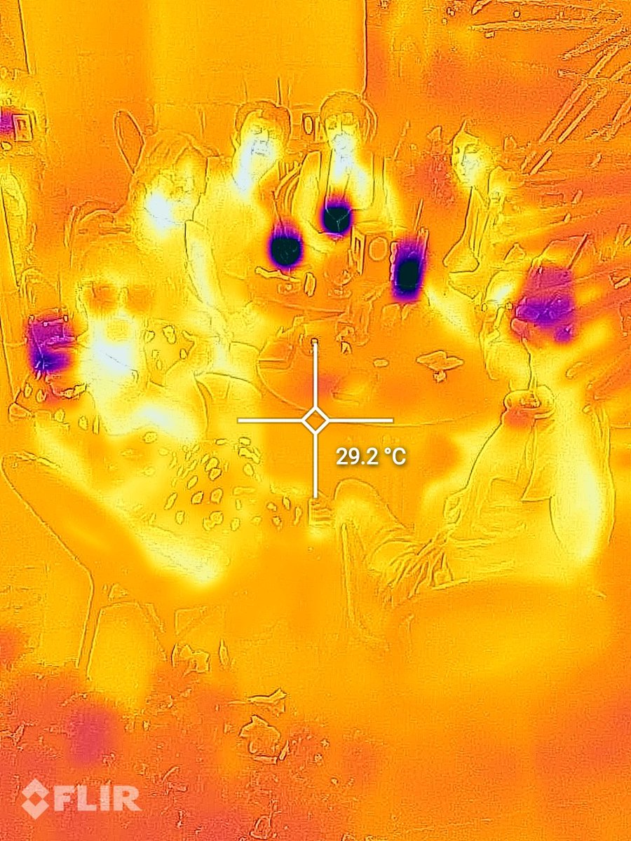 We were dicking around with the thermal camera when the waiter politely offered to take a group pic, and still followed through when he saw it was thermal