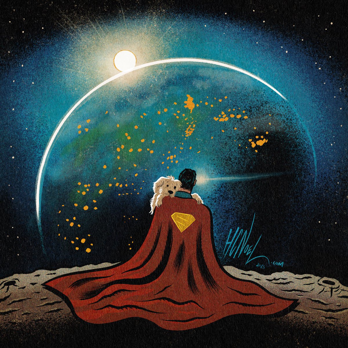 hcnoel's tweet image. Waitin’ for Superman. 🌎 My new @Superman art inspired by @JamesGunn ‘s homage to All Star Superman by Frank Quitely and Grant Morrison. #Superman #SupermanMovie #krypto