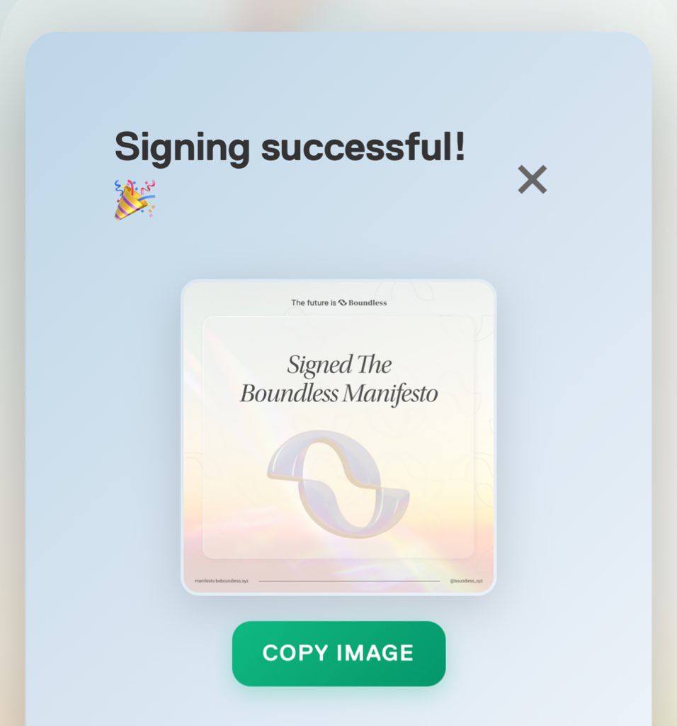 SOCH🥷 (@soch_tweet) on Twitter photo Do this task on <a href="/boundless_xyz/">Boundless</a> asap!
➜ head to your wallet browser with this link: manifesto.beboundless.xyz
➜ Scroll up, click on Connect to Connect your wallet and sign the transaction ( no fees charged )
gBerry 🫡 Do this task on <a href="/boundless_xyz/">Boundless</a> asap!
➜ head to your wallet browser with this link: manifesto.beboundless.xyz
➜ Scroll up, click on Connect to Connect your wallet and sign the transaction ( no fees charged )
gBerry 🫡