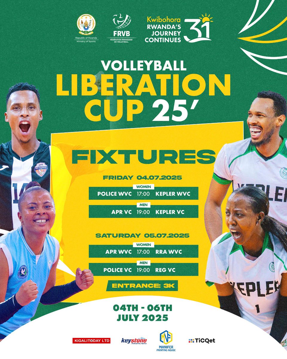 ⚠️LIBERATION CUP⚠️

KATHBART Malinga joins Kepler to defend what they won together last year.
Also Libero NIYIGENA Jules came to strengthen the receiving&amp;Defense ends.

Are the KEPLERIANS going to do it again!?

Get yours on ticqet.rw and come to witness it live