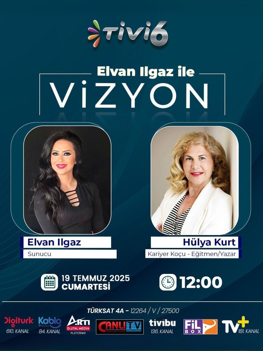 🎙️
Başarılı kariyer koçu, eğitmen ve yazar Hülya Kurt; Elvan Ilgaz’ın sunduğu Tivi6 Vizyon programına konuk oluyor!
🗓️ 19 Temmuz Cumartesi
🕛 12:00

#HülyaKurt #ElvanIlgaz #VizyonProgramı #Tivi6 #KariyerKoçluğu #EğitimVeGelişim #YazarKonuk #TVProgramı #BaşarıHikayeleri