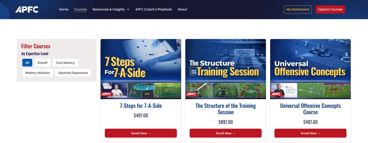 ApfcSoccer's tweet image. ℹ️ New design on our website!
We've redesigned our courses page to offer you a better experience:
✅More visual
✅More intuitive
✅More inspiring
✅and More professional.
👉Check it out at apfcourses.com/courses/