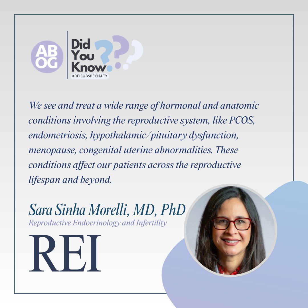 Dr. Sara Morelli, ABOG-certified Reproductive Endocrinology and Infertility (REI) subspecialist, shares her passion for the #REI field and why board certification in REI matters. #REIDidYouKnow

Read the full feature here: abog.org/subspecialty-c…