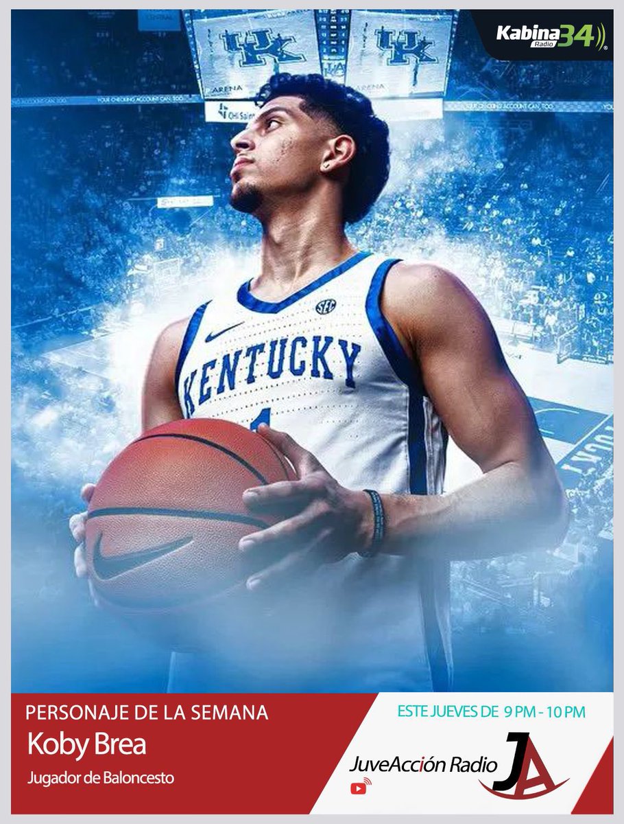 🚨 Este jueves en #Juveacción Radio
✨ Personaje de la Semana: Koby Brea NBA 🏀 
🖥 Jueves • 9:00 p.m.
📍 EN VIVO 
➡ YouTube Live <a href="/juveaccion/">JuveAcción</a>
➡ Retransmisión: enteraterd.com 📲 Facebook <a href="/kabina34radio/">kabina34radio</a> 
#KobyBrea #DominicanoQueInspira #Juveaccion #EnterateRD #kabina34